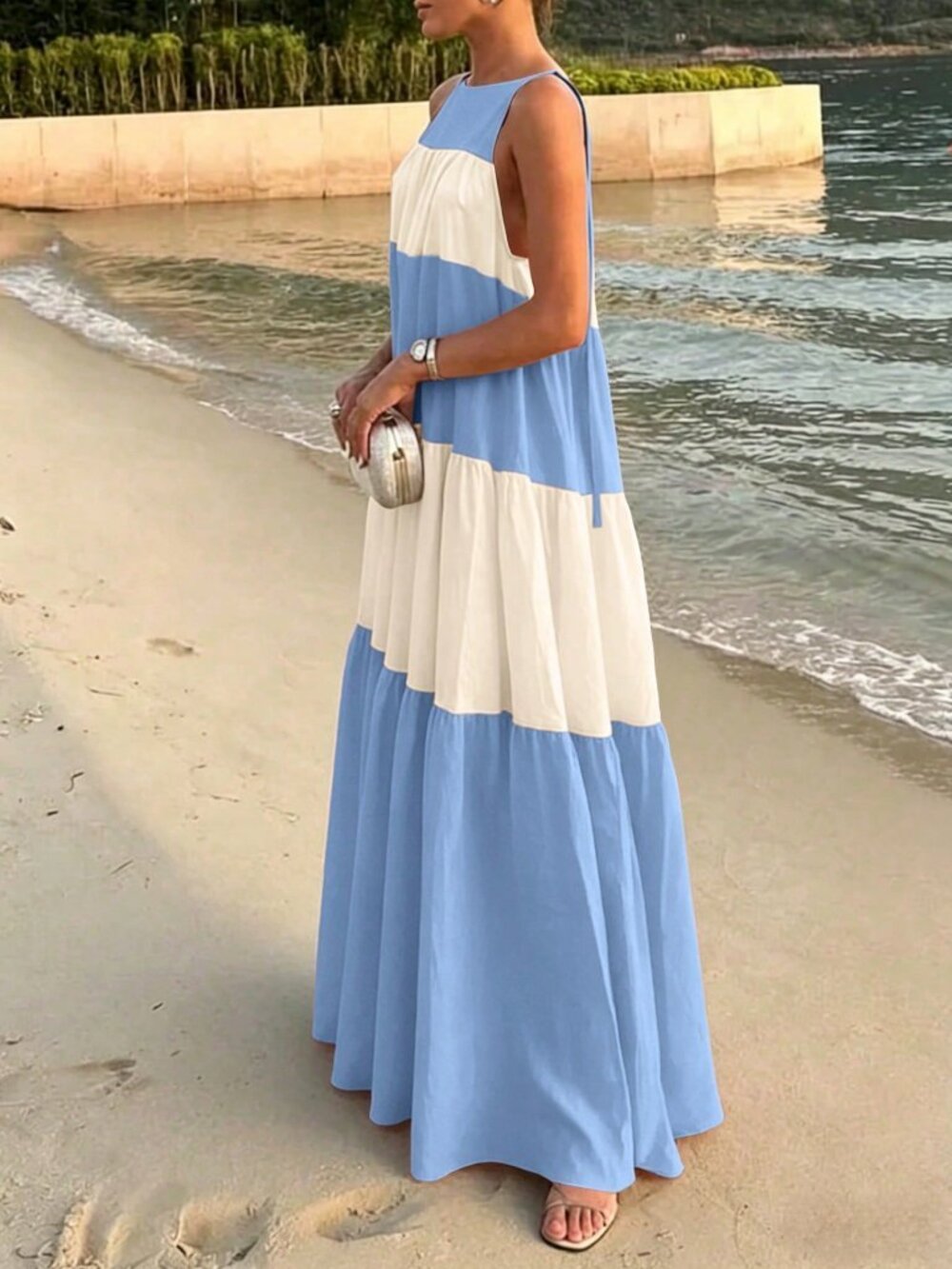 blue stripe Casual Women's Colorblock maxi dress - Picture 2 of 7
